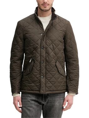 Barbour Powell Quilted Jacket Brown Fleece Lined High Neck Men’s XL